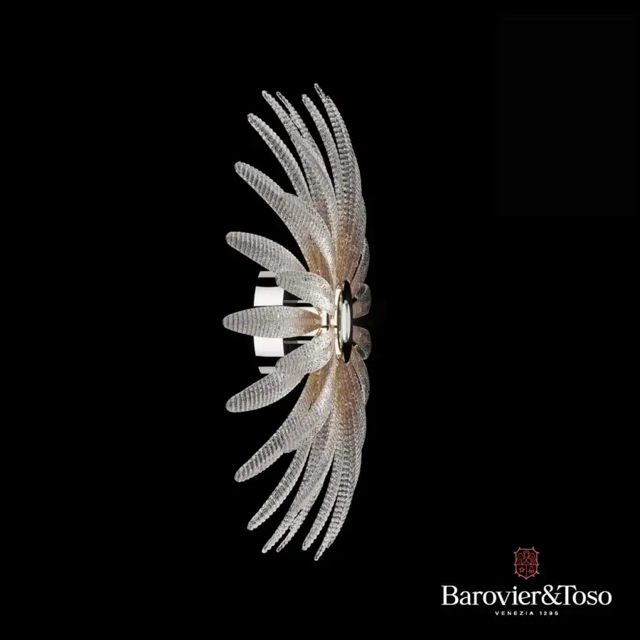 Superior Barovier&Toso Agave wall lamp in hand-blown Venetian crystal with pale silvery-grey glass and amber gold accents