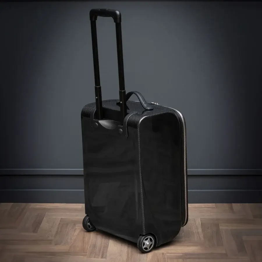 Distinguished WAYNE Enterprises WE-CB1107 trolley in black leather and carbon fiber with a glossy finish