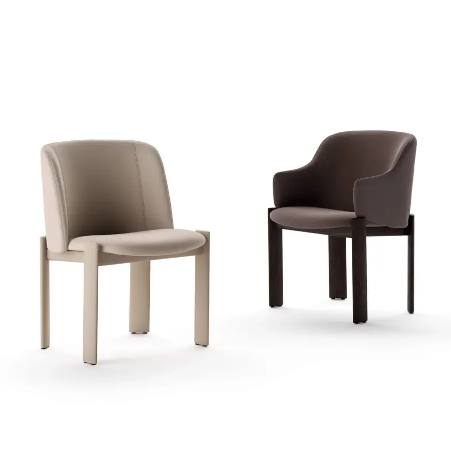 Refined Costantini Pietro Cosmos chair with light beige fabric upholstery and a matt finish crafted in Italy