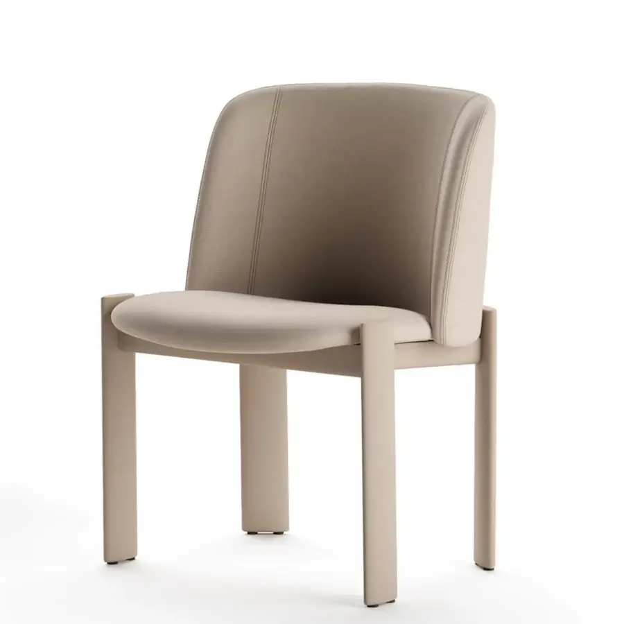 Distinguished Costantini Pietro Cosmos chair with neutral beige leather upholstery and elegantly tapered matt finish legs