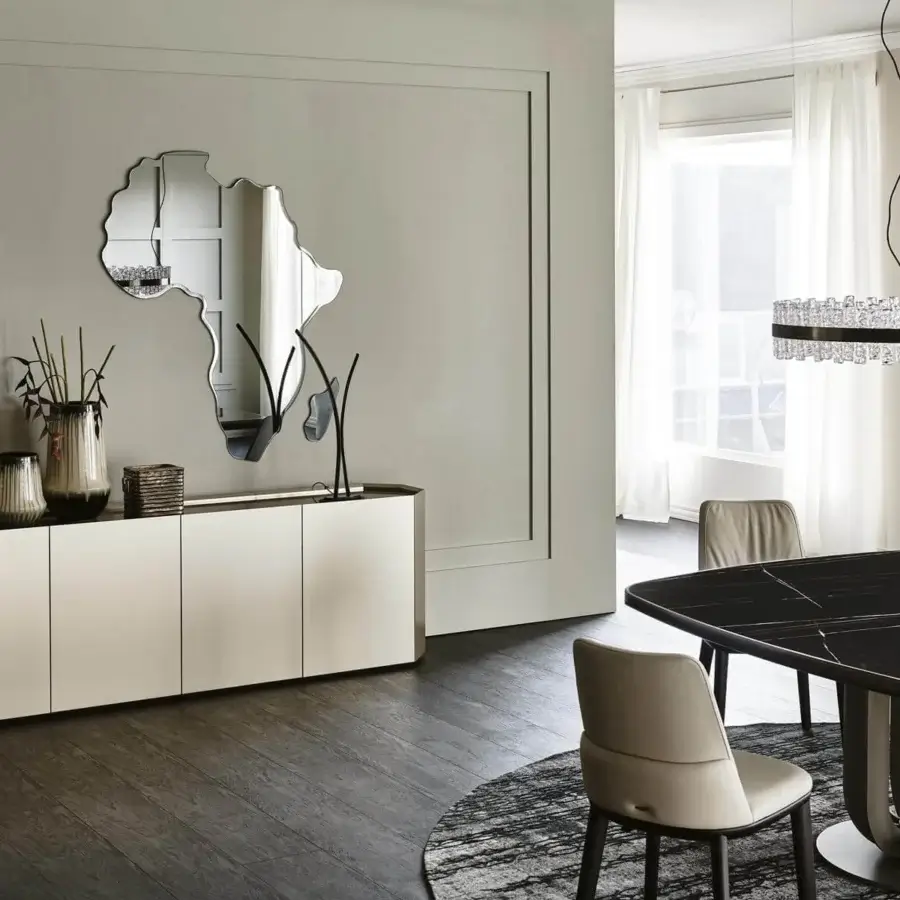 Elegant Cattelan Italia Chelsea sideboard in matt lacquered wood with bronze mirrored glass top and clear glass shelves