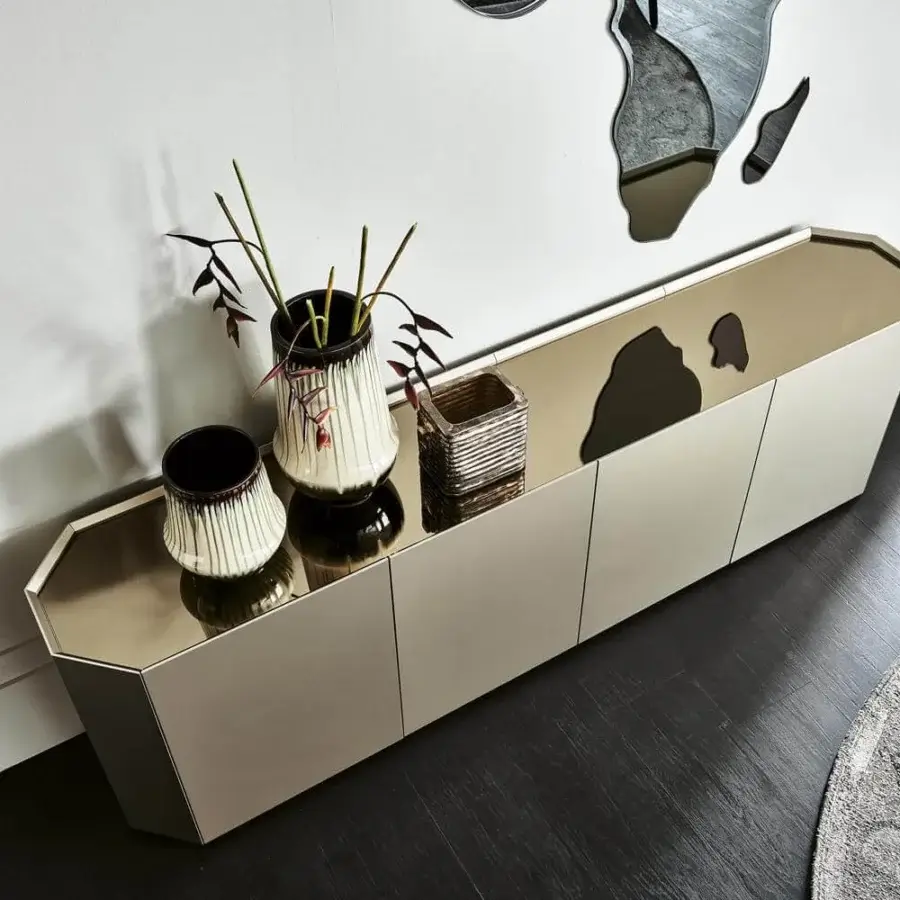 Superior Cattelan Italia Chelsea sideboard in matt lacquered wood with bronze mirrored glass top and pristine finish