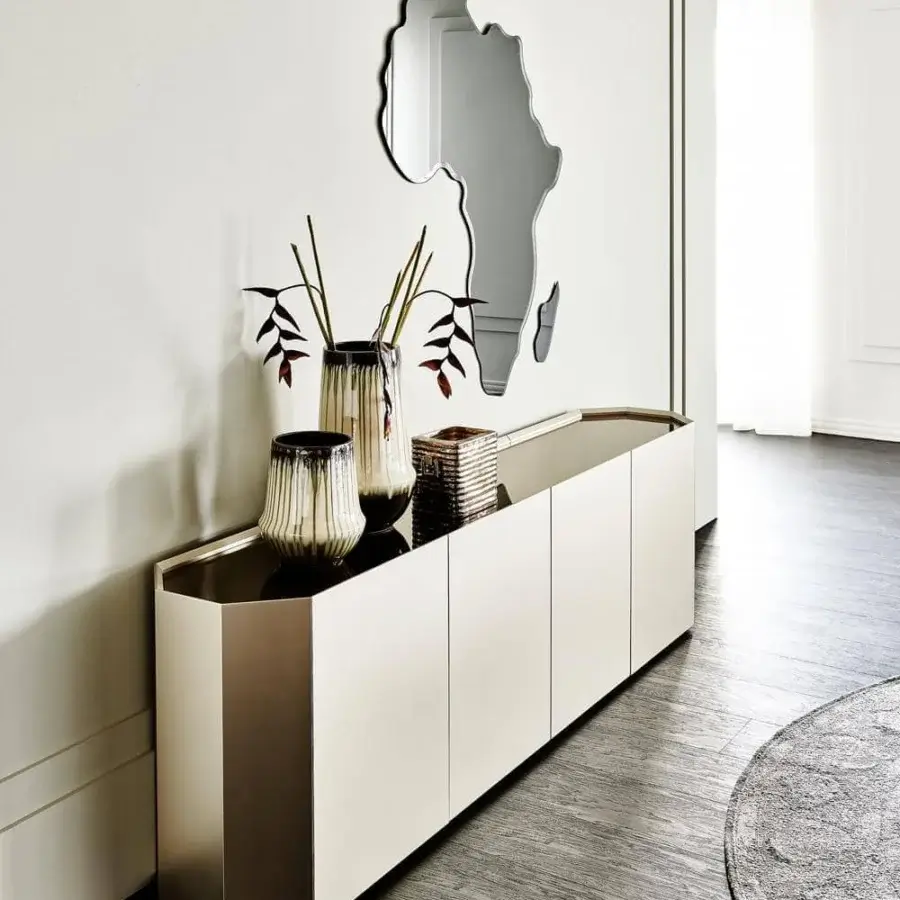 Distinguished Cattelan Italia Chelsea sideboard in matt lacquered wood with a bronze mirrored glass top and seamless base