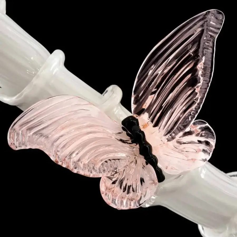 Captivating Barovier&Toso Adonis wall lamp with translucent rose to clear Murano glass wings and darker detailing