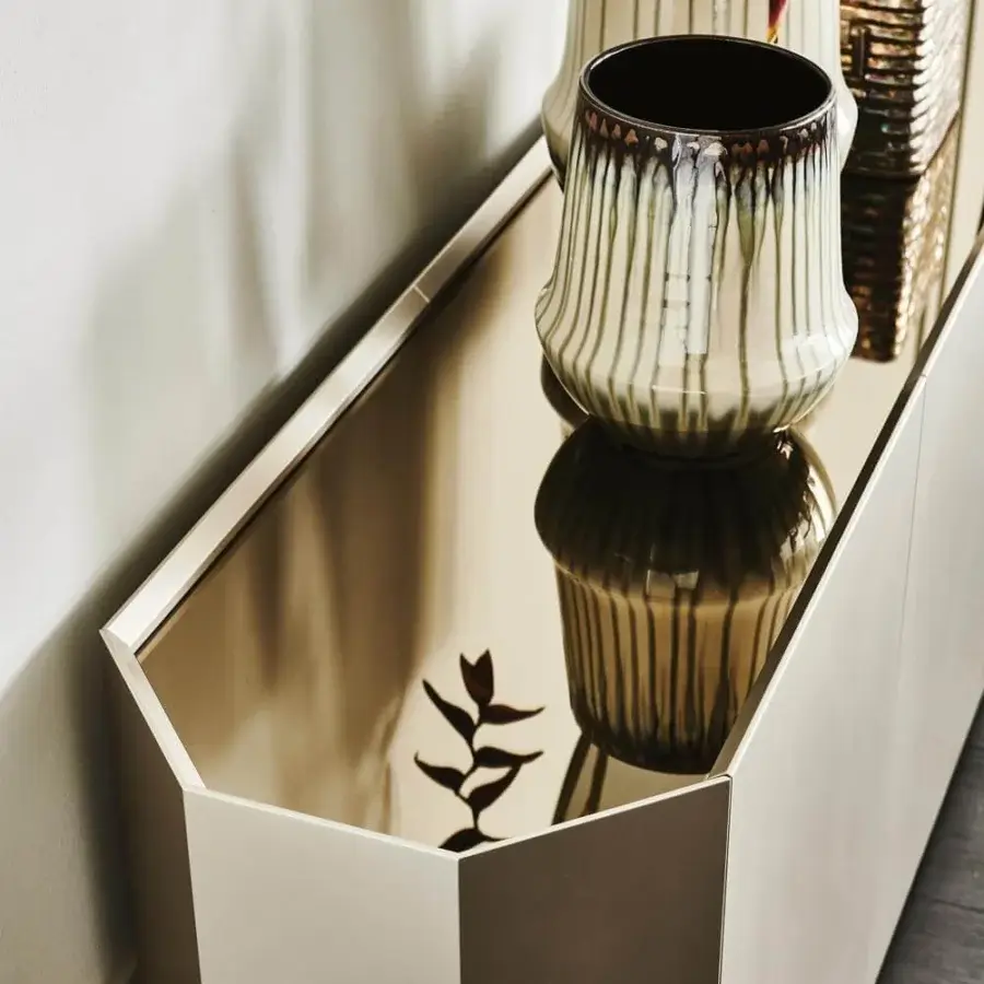 Elegant Cattelan Italia Chelsea sideboard in matt lacquered wood with a luxury bronze mirrored glass top