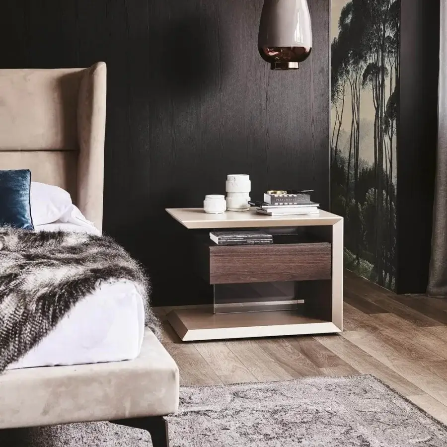 Superior Cattelan Italia Biagio nightstand with titanium embossed lacquer and Canaletto walnut drawer unit