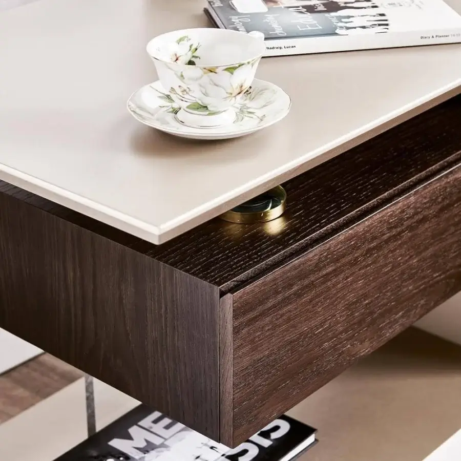 Distinguished Cattelan Italia Biagio nightstand with titanium embossed lacquer and burned oak drawer unit crafted in a smooth finish