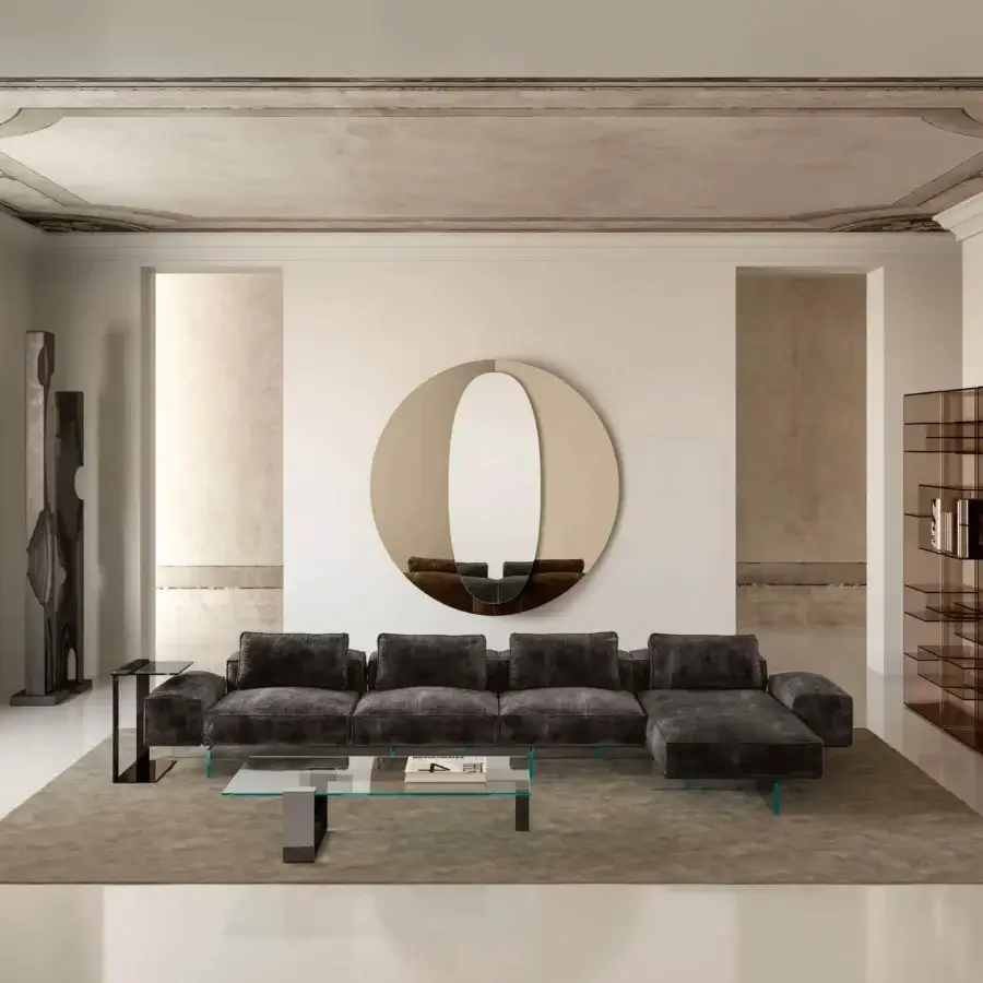 Elegant Tonelli Design Central mirror with tilted panels and glossy bronze reflective surfaces