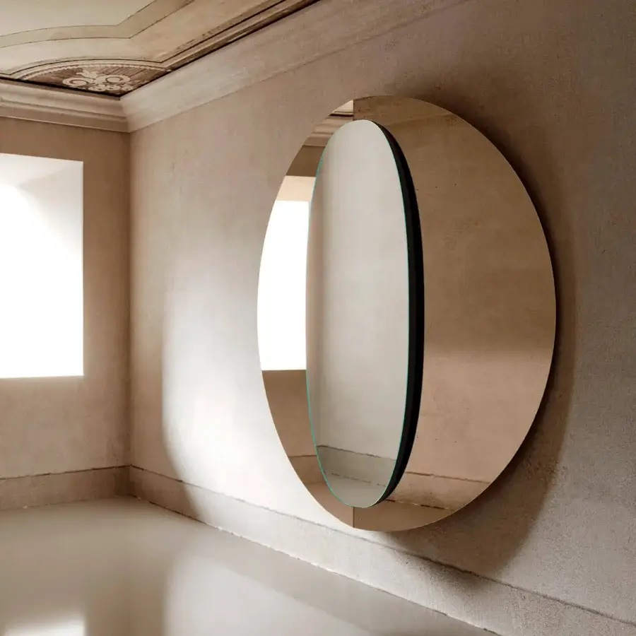 Superior Tonelli Design Central mirror with layered panels and matte beige frame crafted in Italy