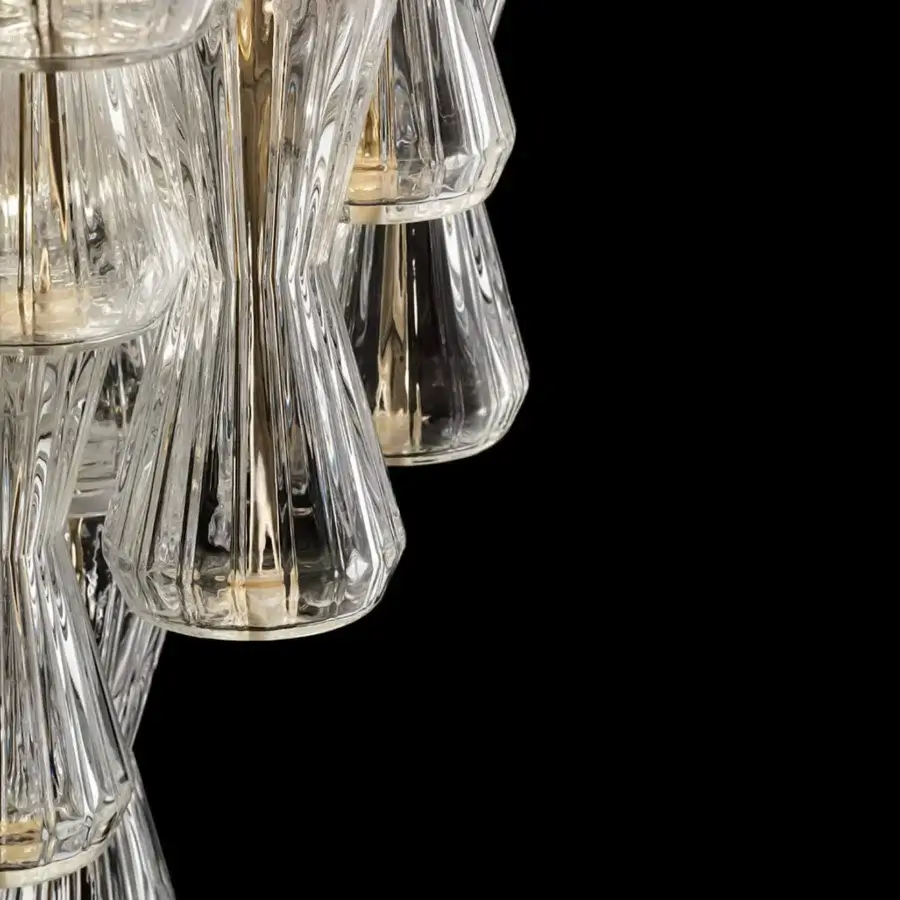 Distinguished Barovier&Toso Clepsydra ceiling lamp in clear Venetian crystal crafted with Rigadin technique and glossy silver metallic support