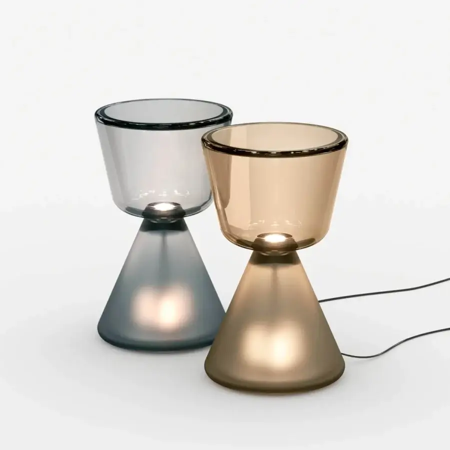 Luxury Tonelli Design Rook lamp crafted in shimmering colored glass with a warm golden gradient and glossy finish
