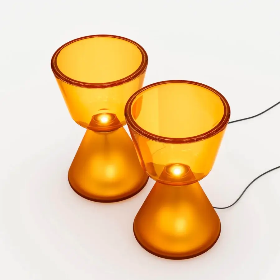 Superior Tonelli Design Rook lamp crafted in amber colored glass with a smooth satin finish for diffused lighting