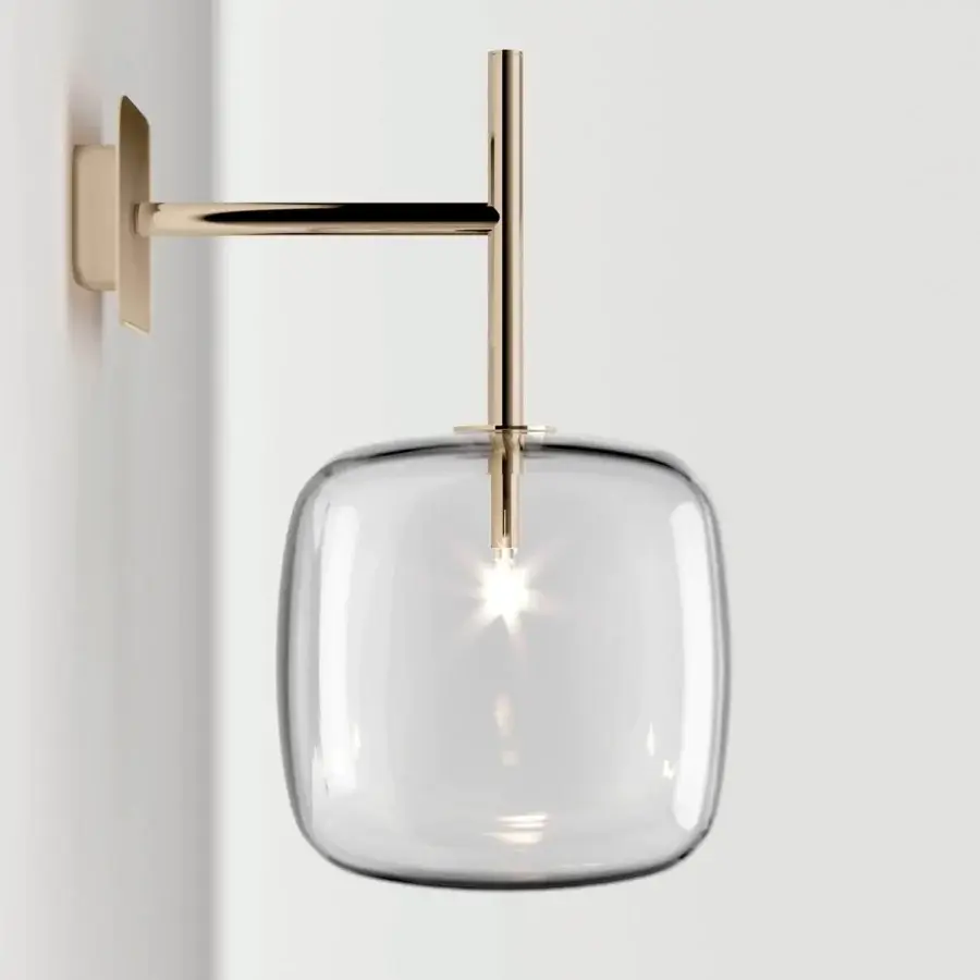 Exclusive Tonelli Design Hyperion wall lamp crafted in transparent pyrex glass with polished gold metal finish