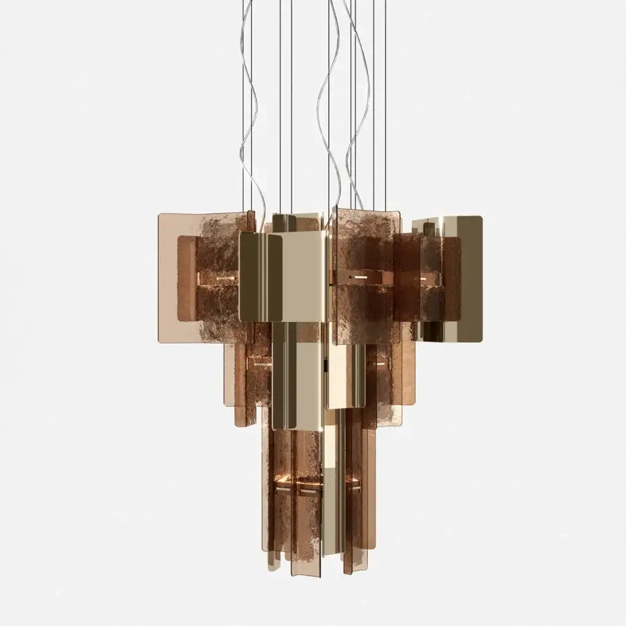 Captivating Tonelli Design Cathedral suspension lamp with fused smoked glass and titanio metal finish