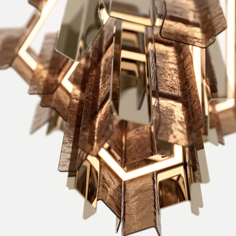 Distinguished Tonelli Design Cathedral suspension lamp with fused smoked glass crafted in champagne metal finish