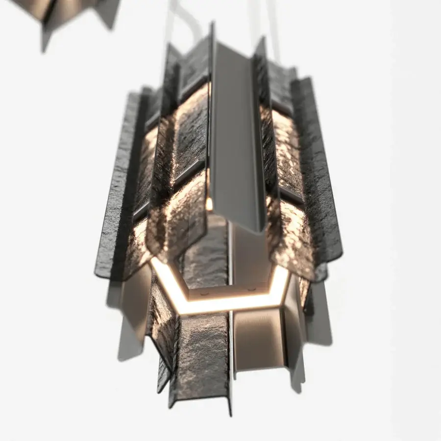 Captivating Tonelli Design Cathedral suspension lamp with fused smoked glass and champagne metal finish