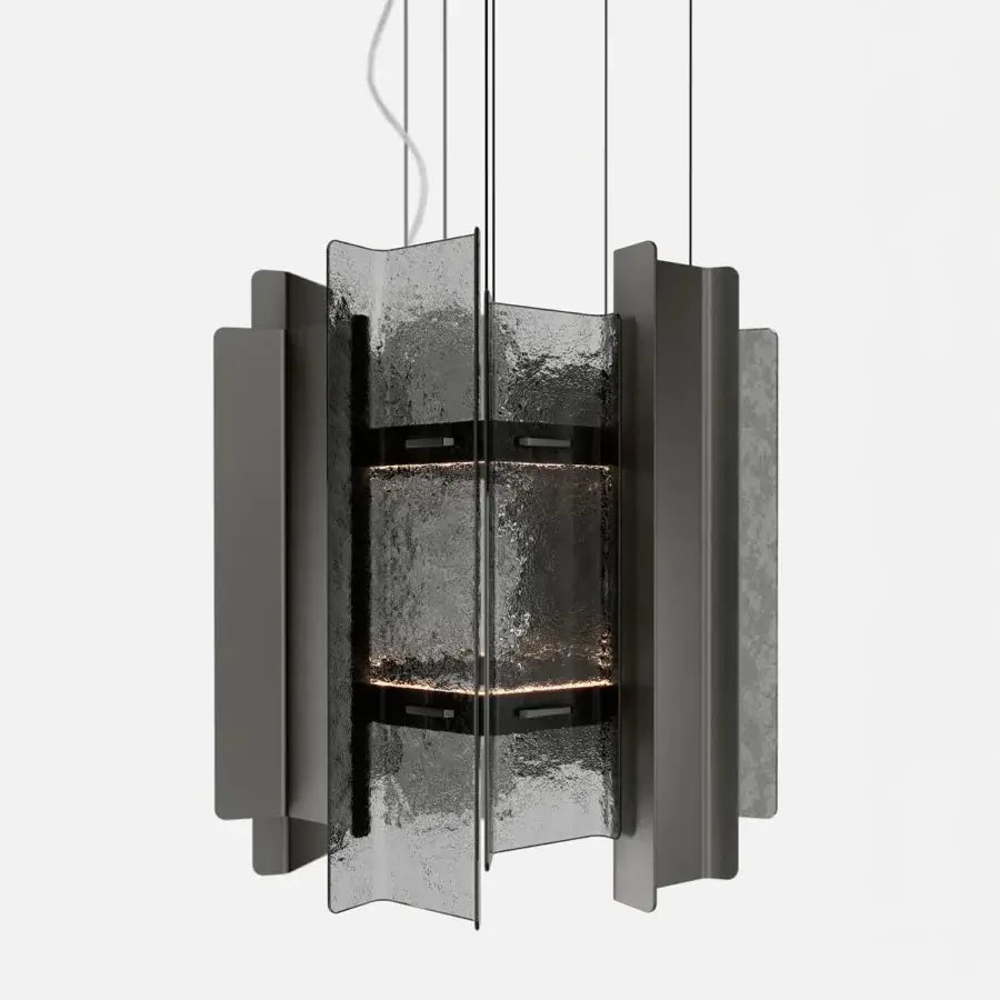 Superior Tonelli Design Cathedral suspension lamp with fused smoked glass and champagne metal finish