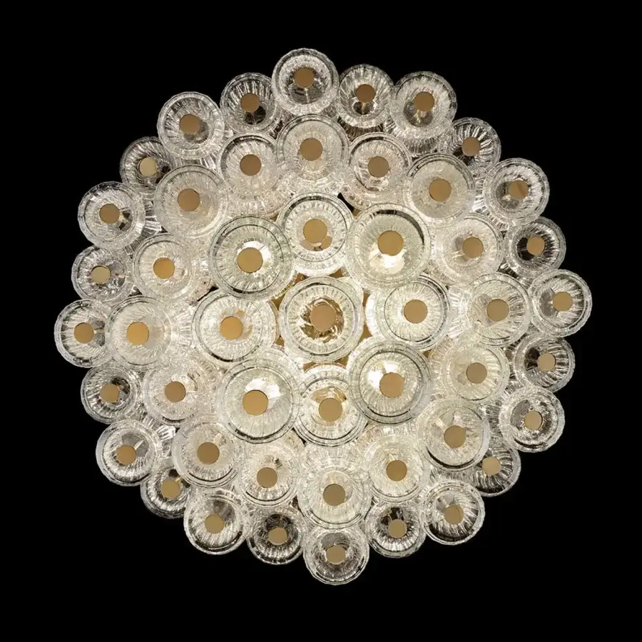 Superior Barovier&Toso Clepsydra suspension lamp crafted in blown glass with warm gold internal reflections and slender ribbing