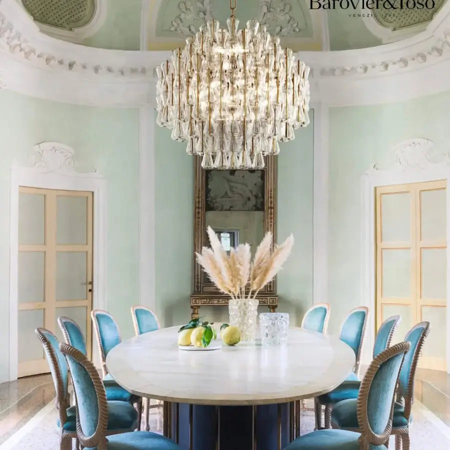 Exquisite Barovier&Toso Clepsydra suspension lamp handcrafted in clear blown glass with polished metal accents