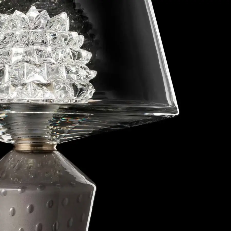 Exceptional Barovier&Toso Grace table lamp crafted in clear glass with a textured base and mirror finishing
