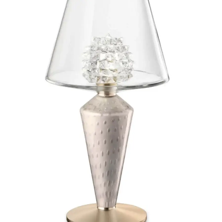 Superior Barovier&Toso Grace table lamp crafted in glass with a glossy golden-toned metal base and crystalline shade