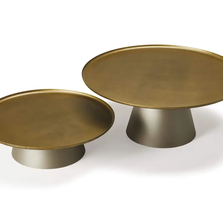 Remarkable Cattelan Italia Amerigo coffee table with a round top in brushed bronze lacquered steel and titanium embossed lacquered steel base