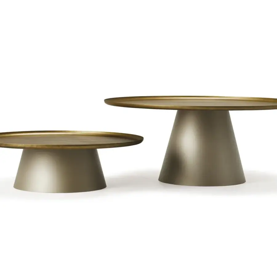 Superior Cattelan Italia Amerigo coffee table with titanium embossed lacquered steel base and brushed brass lacquered steel tabletop