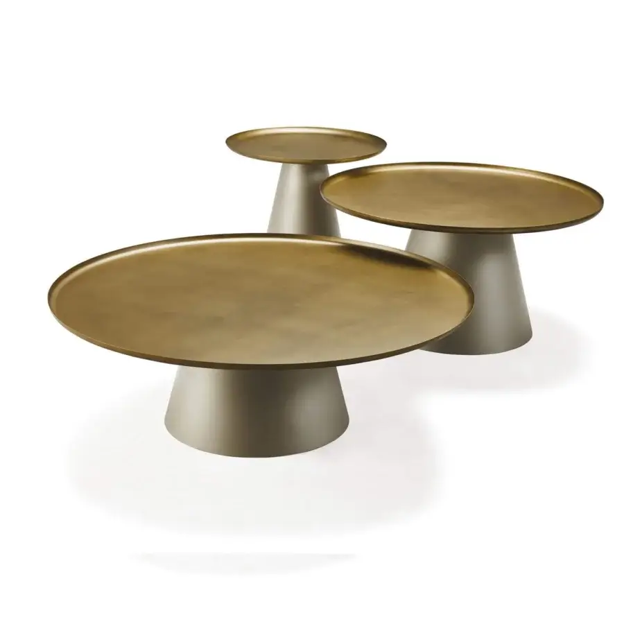 Distinguished Cattelan Italia Amerigo coffee table with brushed bronze lacquered steel top and titanium embossed lacquered steel base