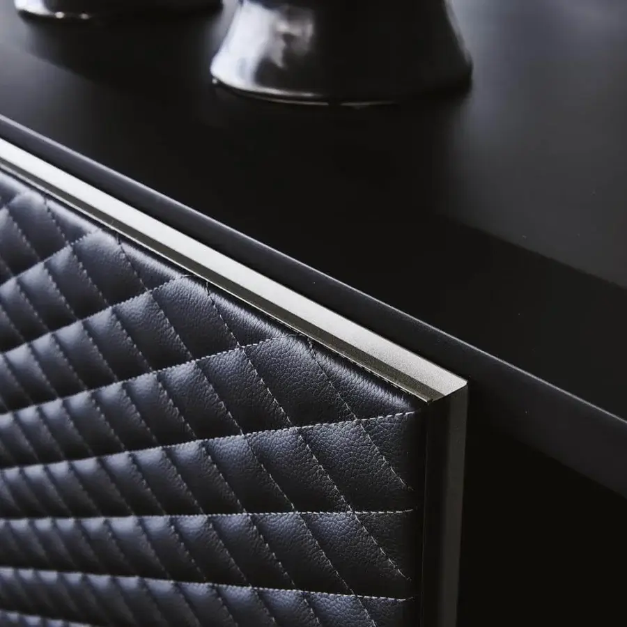 Elegant Cattelan Italia Aston TV stand with quilted dark synthetic leather and brushed bronze wood finish