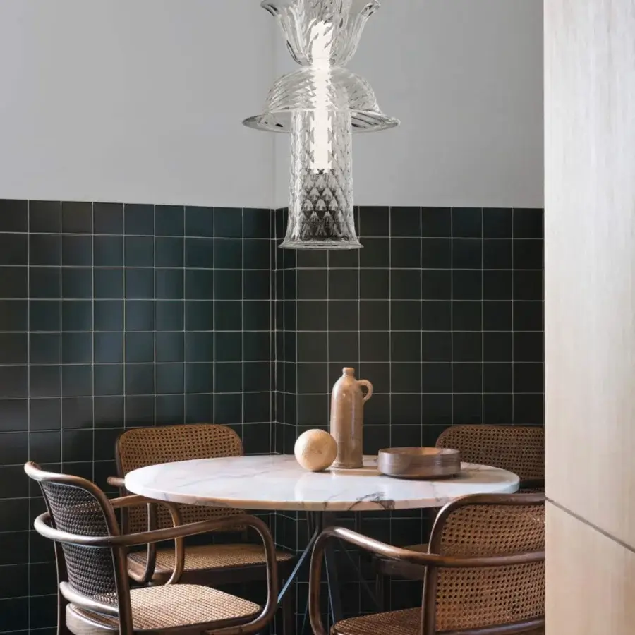 Superior Barovier&Toso Campanula suspension lamp in transparent Venetian crystal with luminous reflections and cascading bell-shaped components