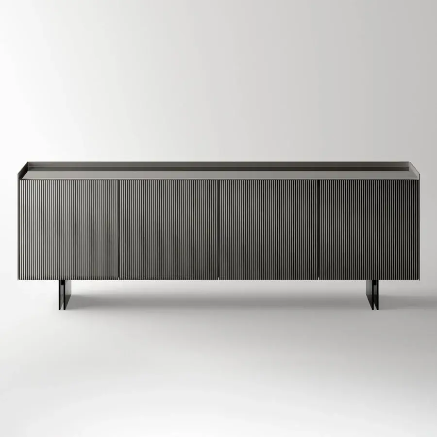 Superior Tonelli Design Aterea sideboard with reeded panels and matte dark gray glass construction