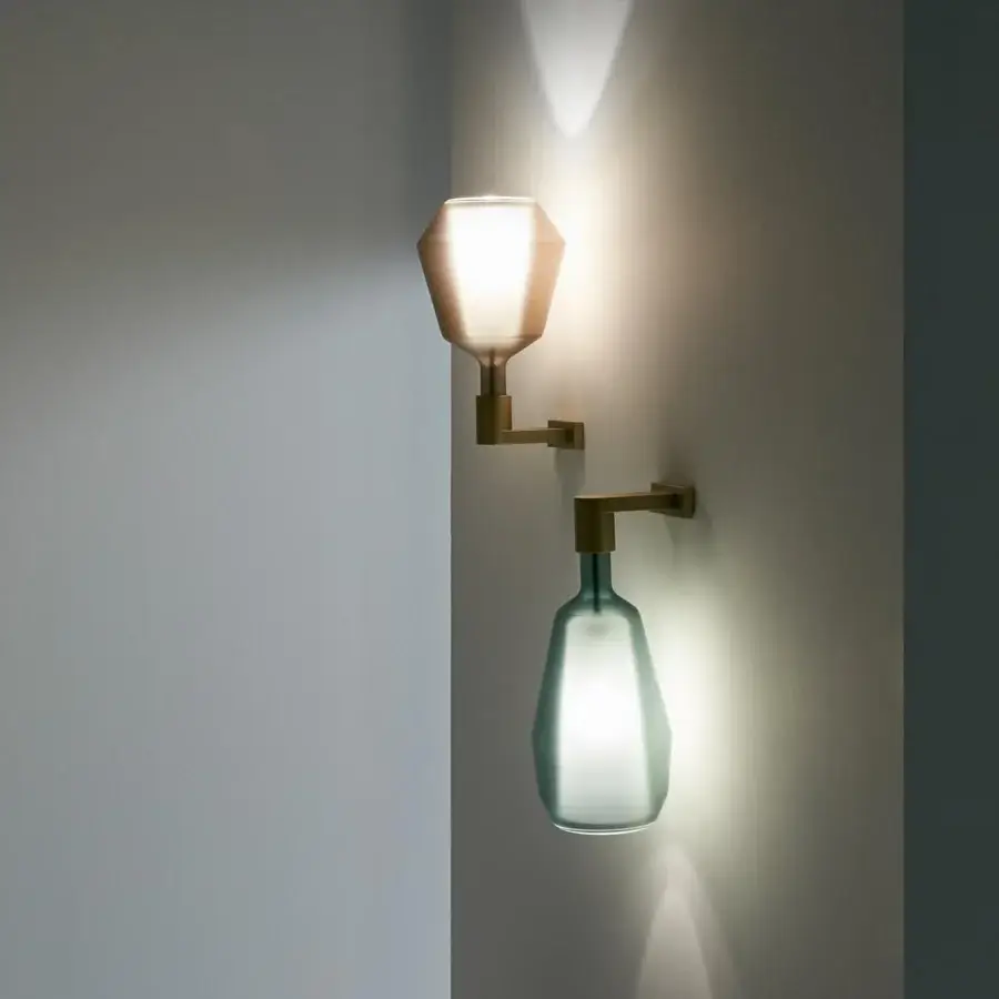 Distinguished Penta MoM wall lamp with translucent tan borosilicate glass shade and golden metal finish
