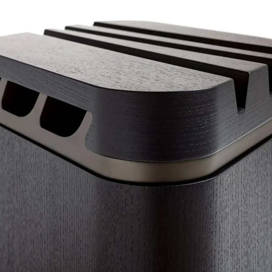 Elegant Giorgetti Sibilia Amplifier Maserati Edition totem crafted in anthracite grey ash with a matte finish and dark metallic band