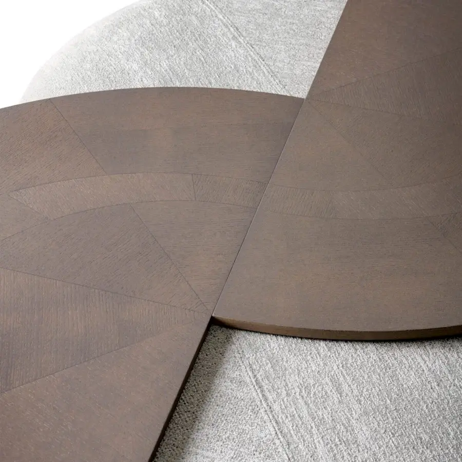 Exceptional Giorgetti Tiberina ottoman crafted with medium-brown wood and light gray textile, exhibiting a subtly distressed matte finish