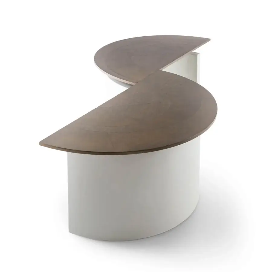 Elegant Giorgetti Tiber Coffee Table & Tiberina Ottoman with a satin wood tabletop and light neutral base crafted in Italy