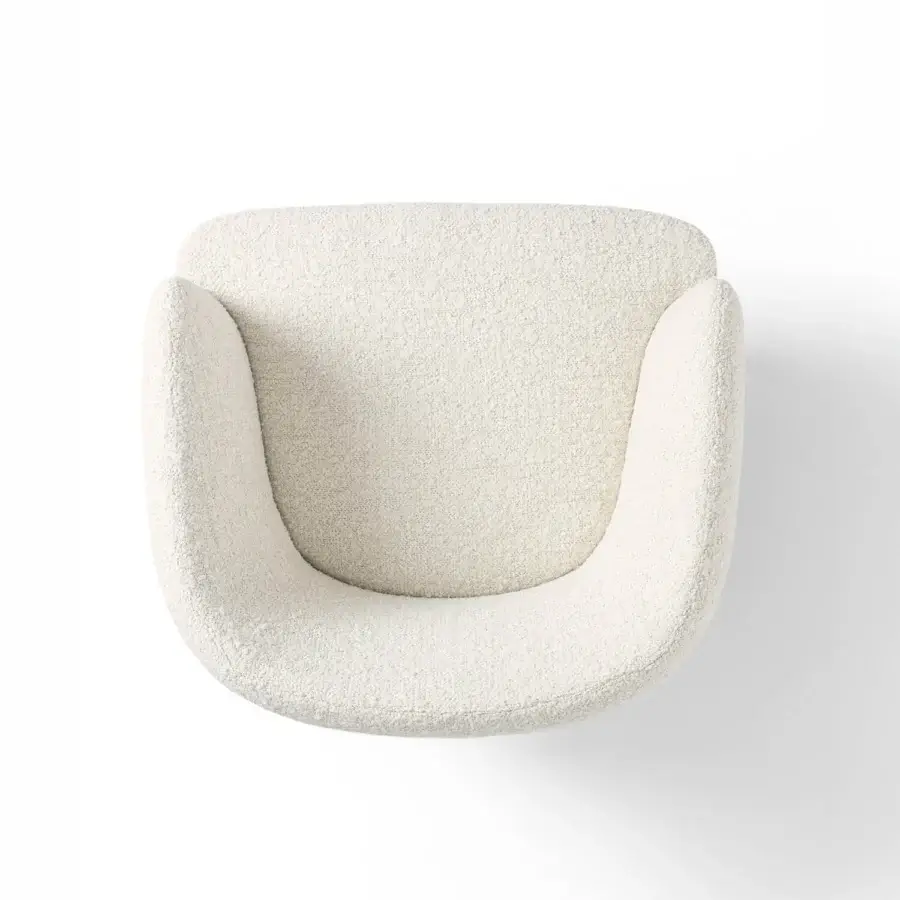 Superior Giorgetti Hero lounge chair in off-white boucle-like textile with a canaletto walnut base