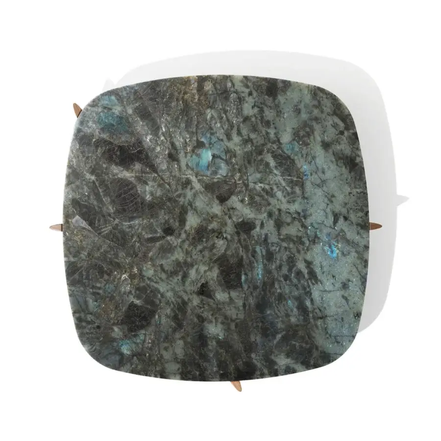 Lavish Giorgetti Griffe coffee table with cool-toned marble displaying gray and green hues, built with a Canaletto walnut finish and pau ferro details