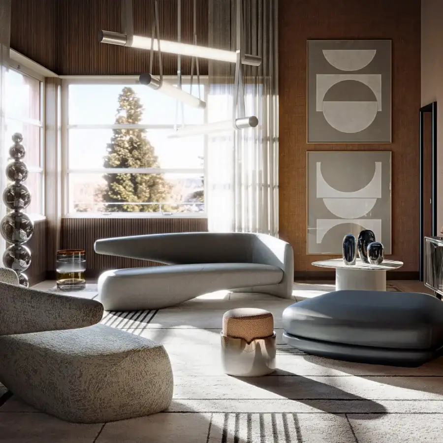 Distinctive Giorgetti Kromis side table/containers in dark charcoal gray synthetic material with matte finish offers integrated bowls