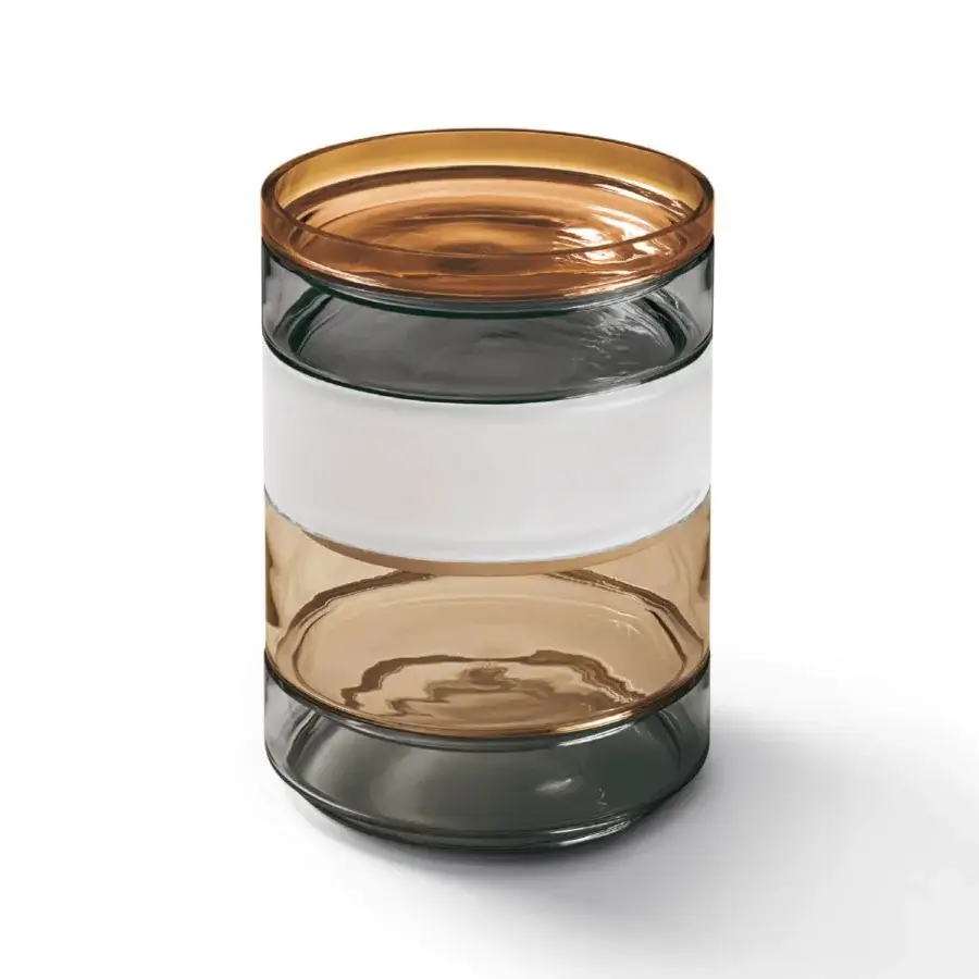 Captivating Giorgetti Kromis side table/containers in stacked transparent glass with amber and gray tints, glossy finish