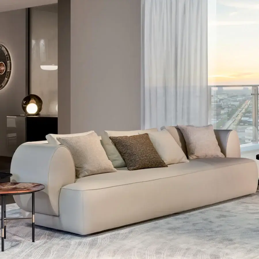 Exceptional Sicis Botero sofa with off-white upholstery and organically curved form crafted with timber and plywood frame