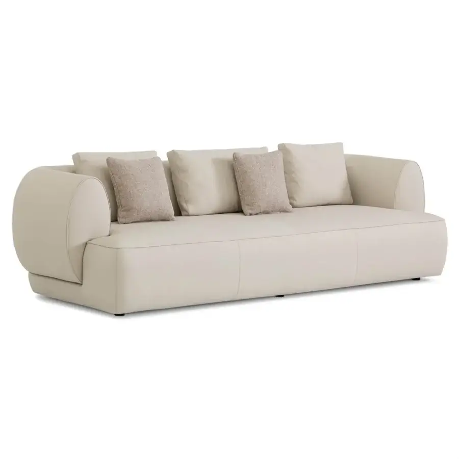 Distinguished Sicis Botero sofa with a gently curved silhouette and plush beige fabric or luxurious leather upholstery