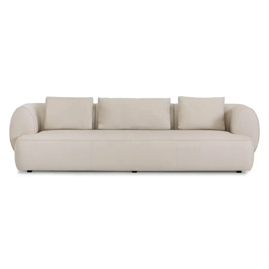 Exceptional Sicis Botero sofa with a low profile and smooth light beige fabric upholstery built with solid timber