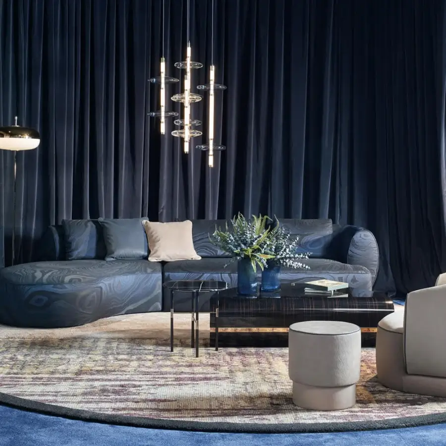 Distinguished Sicis Botero lounge chair with muted gray textile upholstery and multilayer solid timber frame