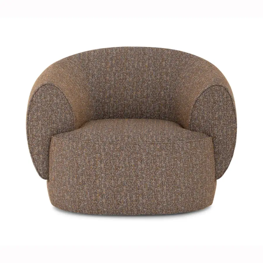 Superior Sicis Botero lounge chair built with multilayer timber and upholstered in textured brownish-orange textile with a swivel base
