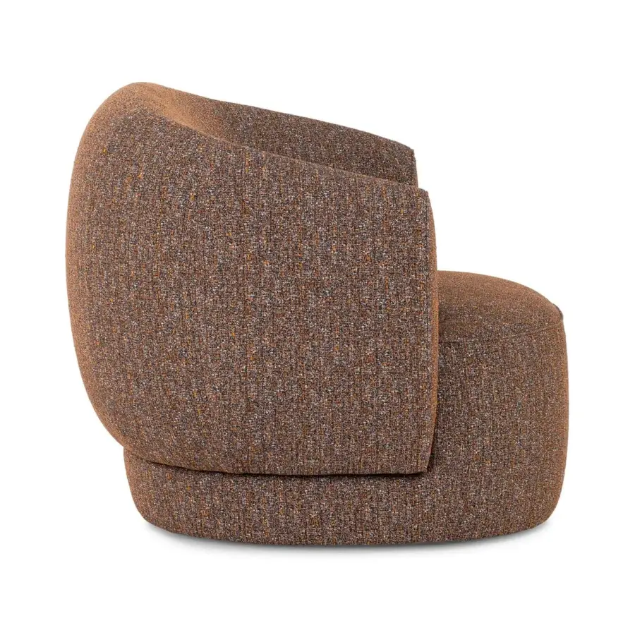 Exceptional Sicis Botero lounge chair with warm brown textured textile upholstery and multilayer solid timber frame