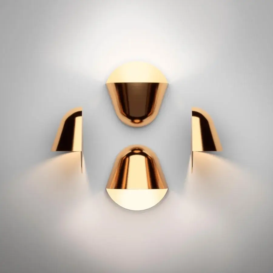 Elegant Penta Enoki wall lamp in matt varnished metal casting light upwards and downwards with a brass-toned finish