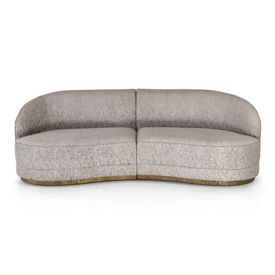 Captivating Sicis Prestige sectional with neutral beige textile upholstery and golden-toned wood base