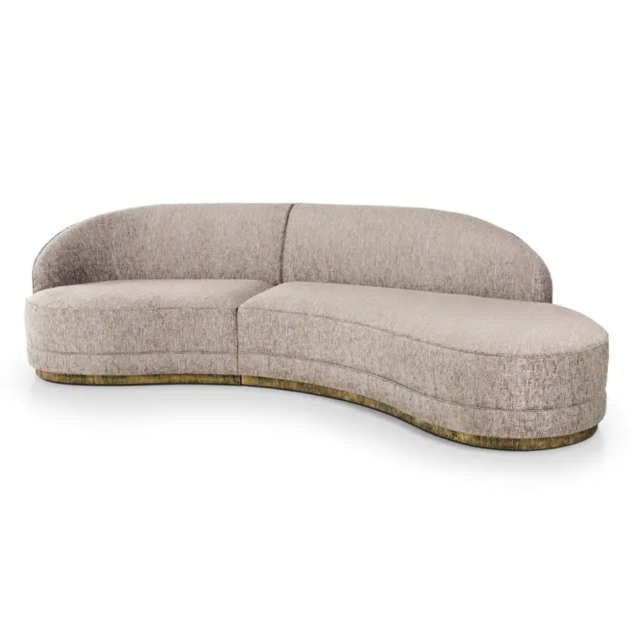 Exclusive Sicis Prestige sectional with woven neutral beige textile upholstery and polished light gold metal base