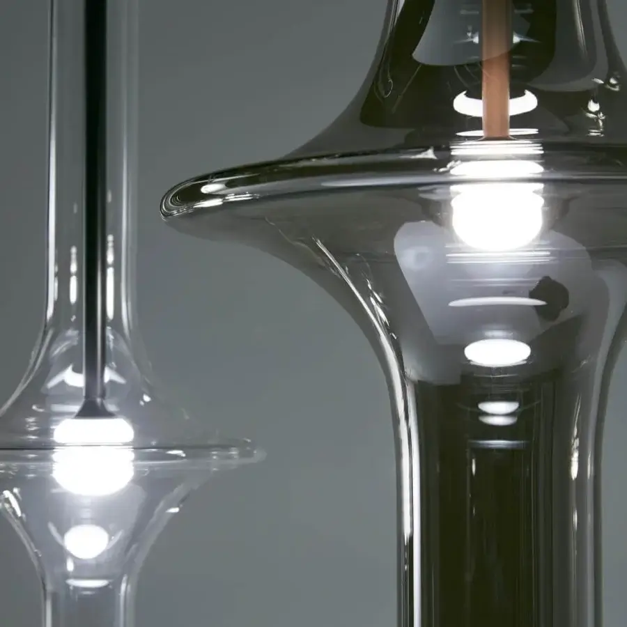 Superior Penta Wonder suspension lamp with transparent borosilicate glass shade and matt varnished metal structure