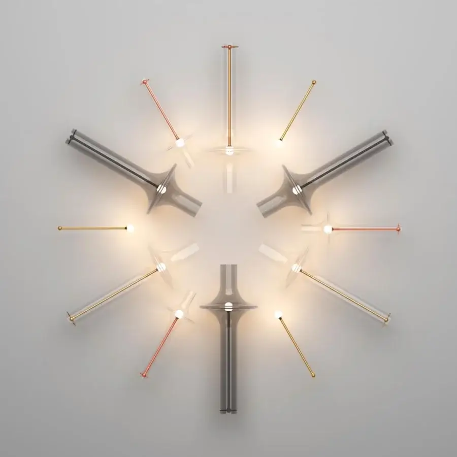 Exceptional Penta Wonder suspension lamp with transparent borosilicate glass shade and matt-varnished metal structure